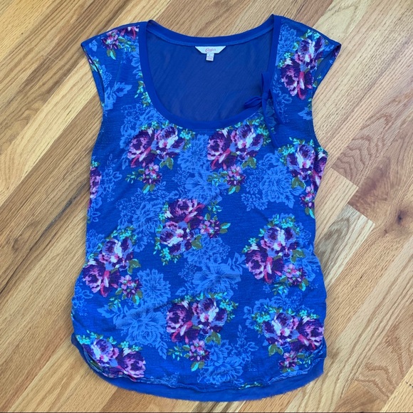 Candie's Tops - CANDIE’S Blue with Flower Print Top Size L EUC!!